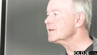 She blows the older man penis and makes him cum