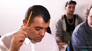 A widespread college girl at a sensual education lesson
