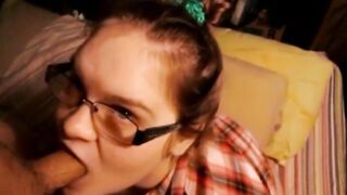 Pure Nerdy Sister Blows Her Step Brother Penis & Facial