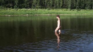 Naked inside Volga River