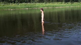 Naked inside Volga River