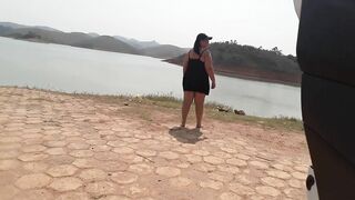 Showing off at the dam and masturbating