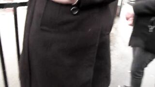 Freaky bimbos pisses inside pants and shows her jugs into