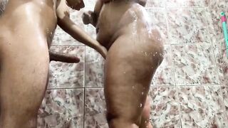 Stepmother taking a shower with her stepson and he punches
