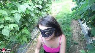 Hardcore Mouth Nailed inside Garden and Strawberry Cum