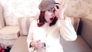 Goddess mommy into white coat on her nude body, strip