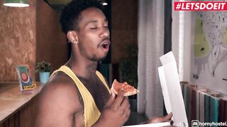 TURNED ON HOSTEL Pizza Women Give Unique Service To big black cock Client