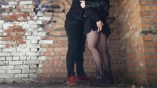 A schoolgirl into tights spread the bro's booty on abandoned