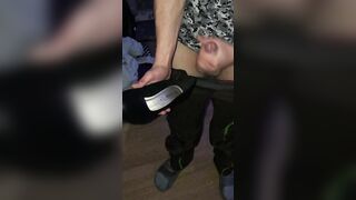 Cum on her new ebony heels