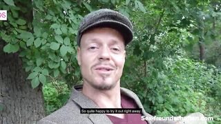 OUTDOORS: German FATHER fucks cougar with GLASSES at forest edge