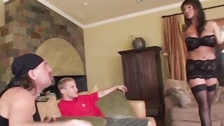 Cougar huge jugs and 2 long dicks stunning party