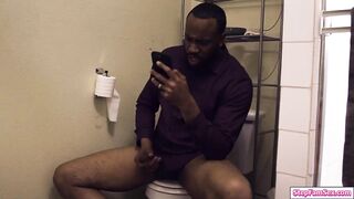 Stepteen catch ebony stepdad jerking off