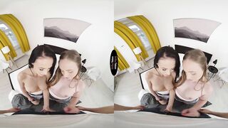 2 girls 1 long fat penis inside VR porn