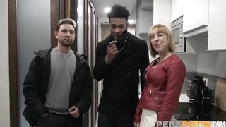 Nervous lovers has their first FFM three-way with blonde Per