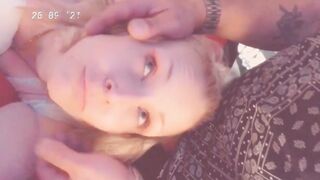 Bombshell blonde blowing huge penis