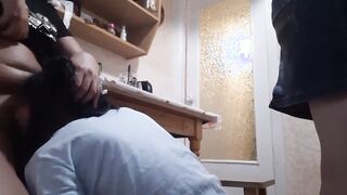 While my mother prepares breakfast my gf licks my cunt
