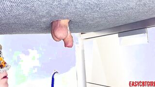 Girlfriend shaves her sub's bushy nuts