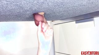 Girlfriend shaves slave’s nuts on milking board