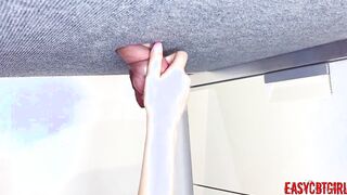 Girlfriend shaves slave’s nuts on milking board