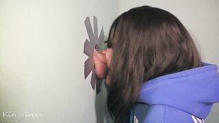 Gloryhole, sloppy fellatio, 19 year old deeply, cum inside mouth