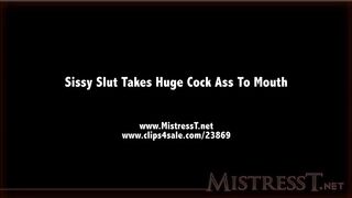 Cougar Girlfriend fucks her slave with a long dildo