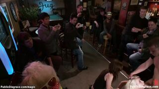 Bound blonde hard banged! into outside bar