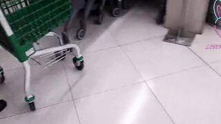 Barely Legal Intense Cameltoe into the supermarket Outdoors Masturbation