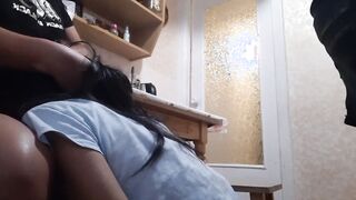 While mother prepares breakfast my GF licks my vagina