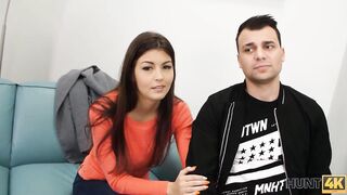 HUNT4K. Petite babe copulates with owner of vehicle near her