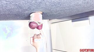 Pervert women bound a penis with nuts and pulls for