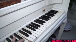 Stepbrother plays the piano while his stepsister is on her