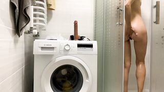 Russian 18 yo masturbating with toy into the restroom while no