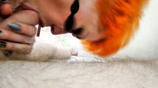 Freaky old red haired bitch blows and fucks passionately!
