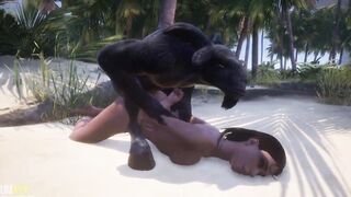 Huge-boobed cunt with mouth Pleasuring 2 Monsters | Huge Dick Monster 3 Way