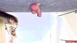 Blonde slides on boxing gloves and makes a chop of