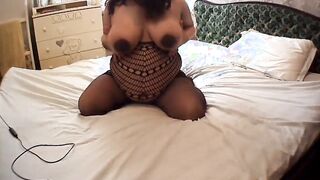 Pregnant fiance into front of webcam