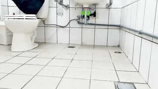 Pseudo mother masturbation and ejaculation into outdoor WC