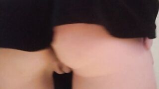 sluts into a short skirt masturbates bald twat online on
