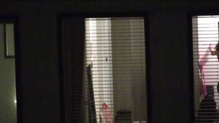 Window Peep Dark Hair Changing with Friends Voyeur