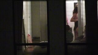 Window Peep Dark Hair Changing with Friends Voyeur