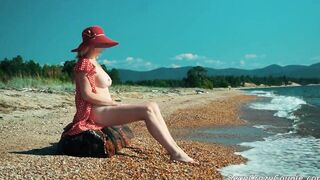 Tiffany walks nude on a sandy beach and fucks with boyfrend