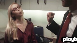 Blonde assistant seduced long dick boss and rode his cock