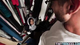 Tiny teens dark hair sucking off & fucking long penis