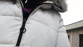 On a cold day Nicoletta pees on herself inside the street