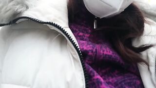 On a cold day Nicoletta pees on herself inside the street