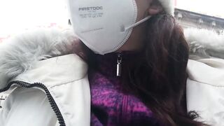 On a cold day Nicoletta pees on herself inside the street