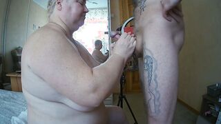 fingered my dick and cum on her huge breasts