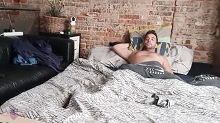 My stepson shows his long penis while I clean his