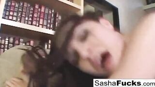 Porn legend Sasha takes the dick deep into her throat