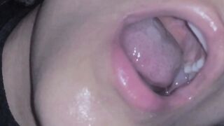 She feels my fresh cum slowly running in her mouth